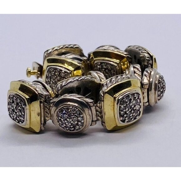 David Yurman Sterling Silver and 18k Yellow Gold Albion Station Diamond Bracelet - Picture 11 of 14